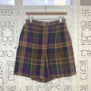 Vtg Lauren Ralph Lauren Plaid Linen Mom Shorts Womens 8 Fits Smaller‎ Pleated